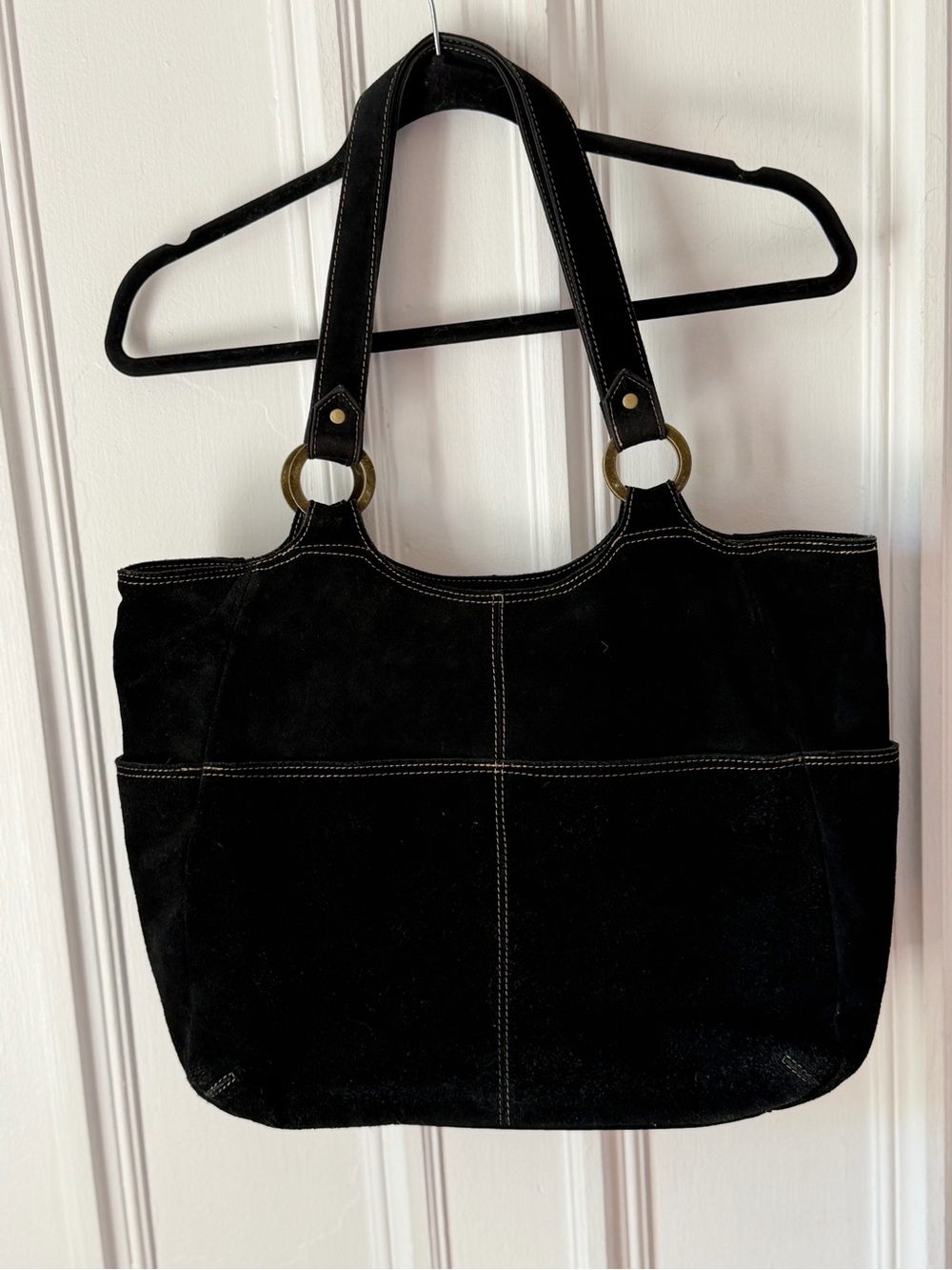 Women’s Buxton Black Suede Computer Bag Shoulder Tote Multi Pocket